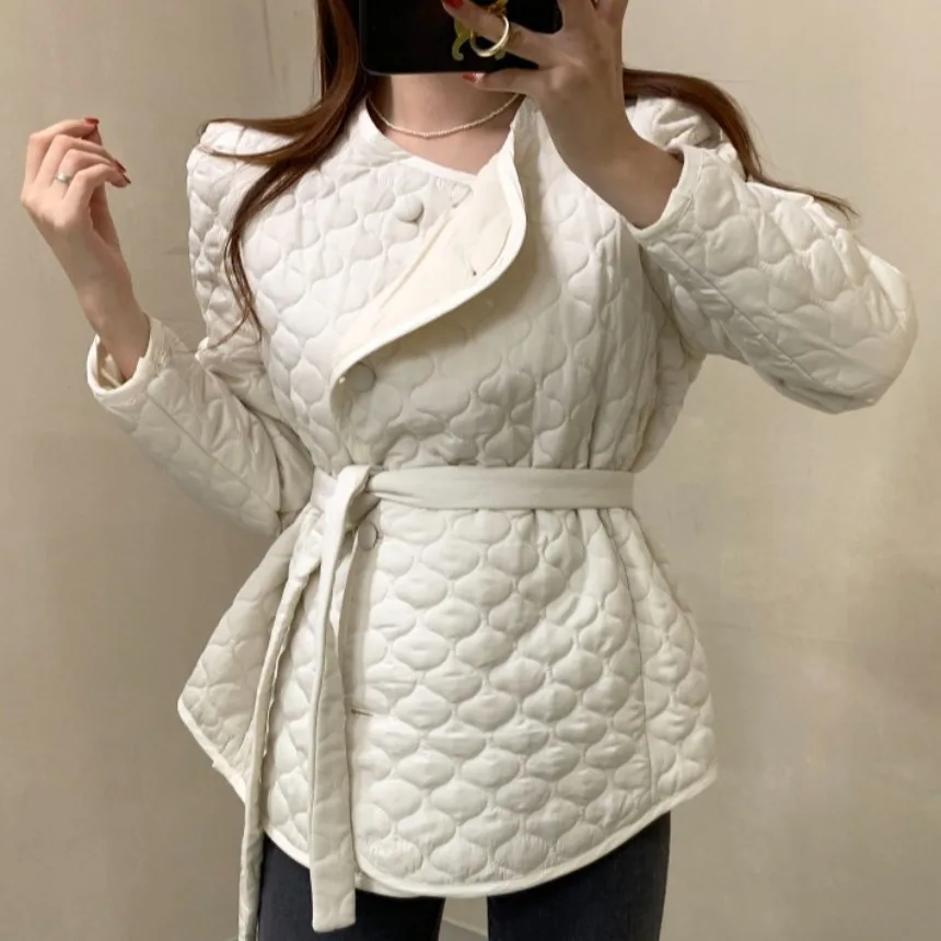 

Шикарный хлопковый джет в стиле ретро с поясом на талии, женская модная простая осенне-зимняя верхняя одежда на одной пуговице