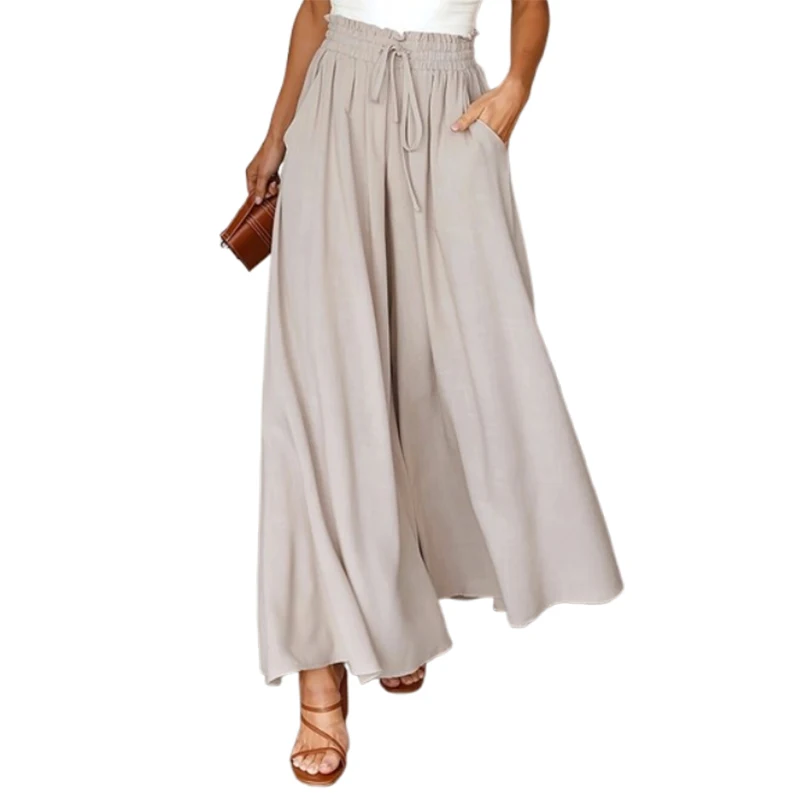 Lemongor Dames Hoge Taille Wijde Pijpen Trekkoord Broek Effen Kleur Losse Casual Broek Met Zakken 2023 Nieuwe Zomer Lente