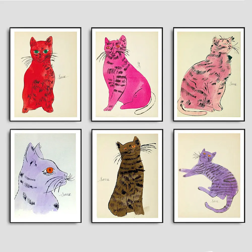 Colorful Pop Art Cats Warhol Poster Katze Sam Warhol Retro Poster Malerei Drucke Wall Art Canvas Print Painting Home Room Decor