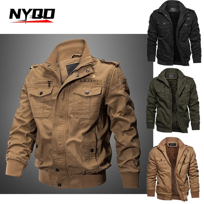 Mens Motorcycle Jacket Thicker Warm Casual Coat Multi-pocket Cargo Workwear Plus Size Jackets Men Chaqueta Moto Hombre Invierno