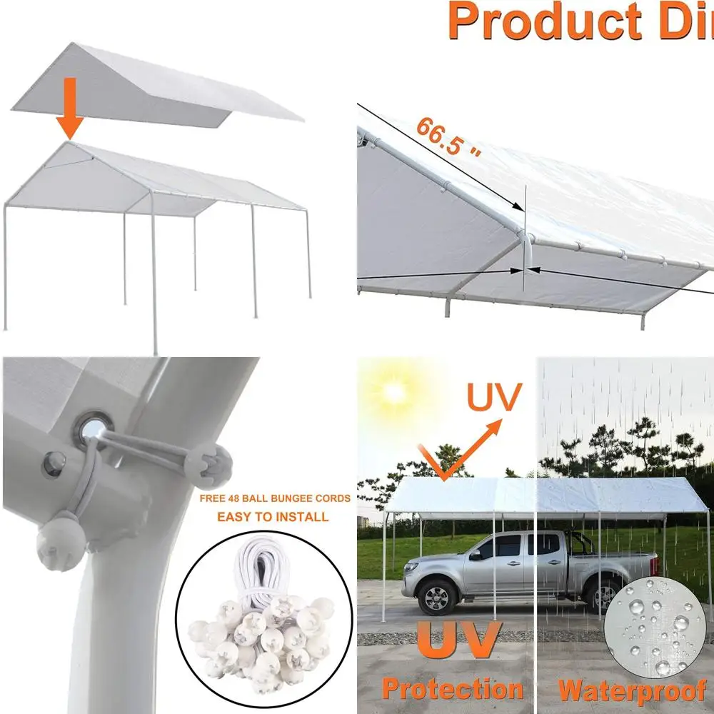 

10ft x 20ft Carport Canopy Replacement Cover with 44 Free Bungee Cords, White (Cover Only, No Frame)