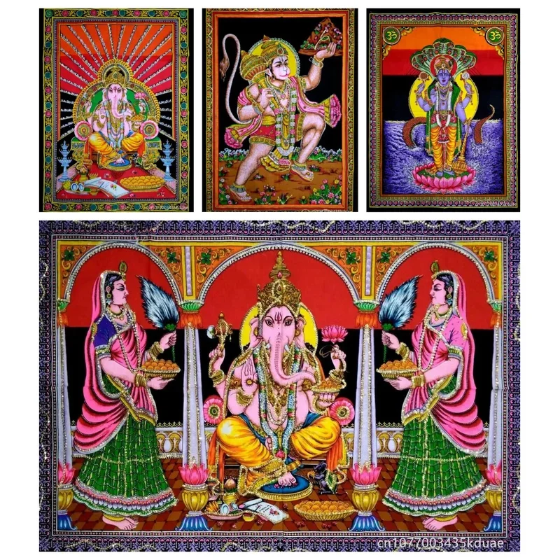 Tapiz familiar VIKAMA Shiva, tapiz con estampado del dios hindú Shiv Parvati Ganesha para colgar en la pared, para decoración del hogar, altar y sala de yoga