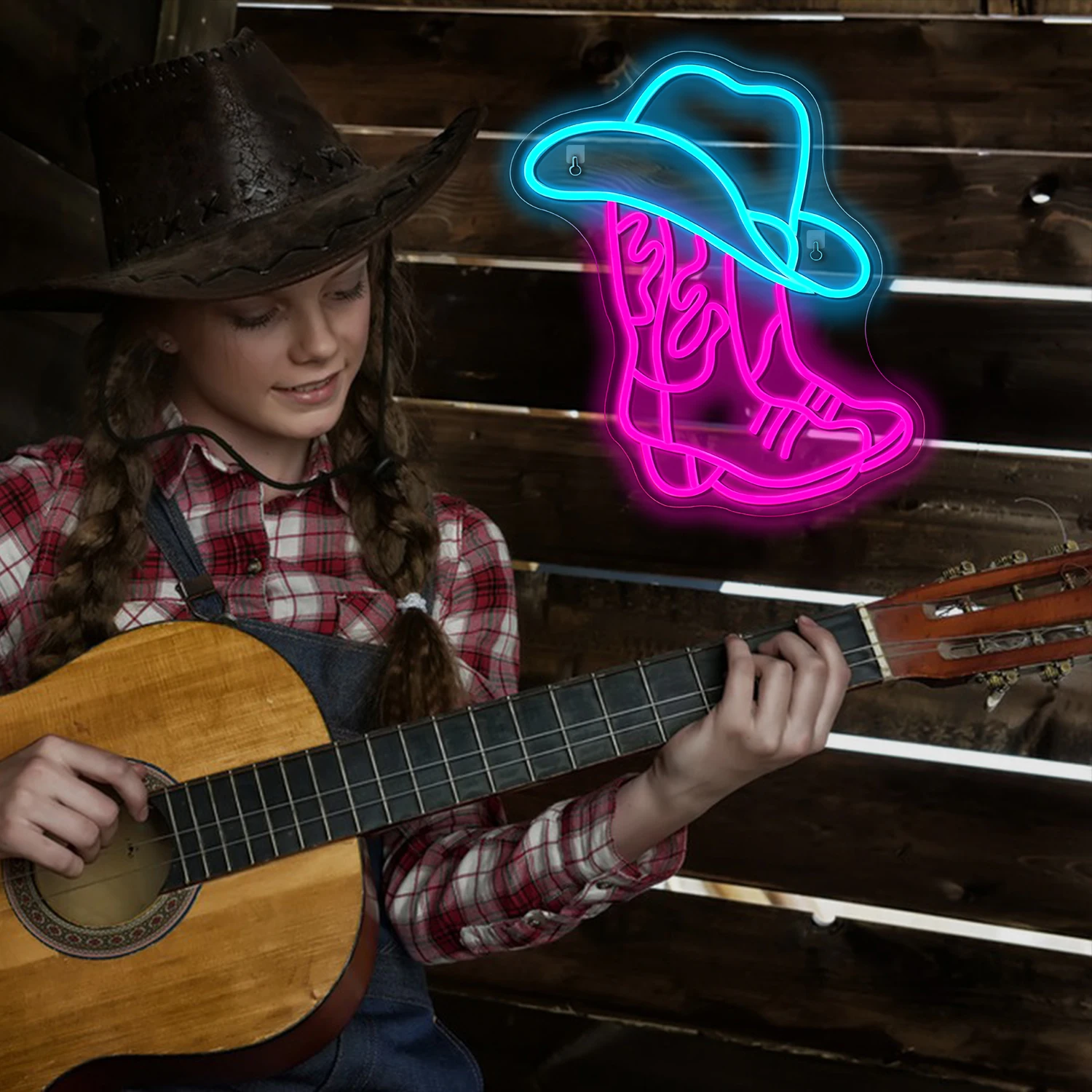 Bota y sombrero de vaquero letrero de neón LED Rosa botas de vaquera letrero de neón arte de pared occidental estético para sala de juegos fiesta Bar cumpleaños neón