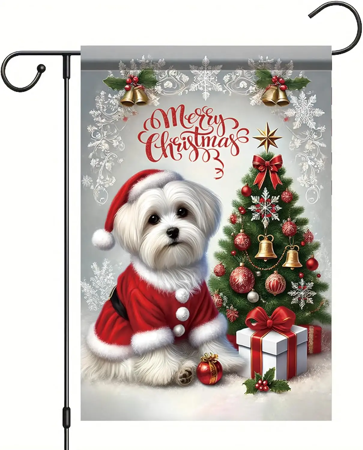 Christmas Garden Flag Bichon Frise Dog Flag Santa Costume Holiday Yard Decoration Double Sided Winter Outdoor Banner Xmas Tr yyi