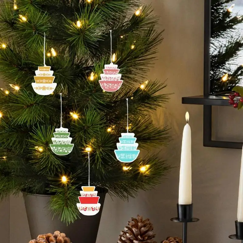 Stack Bowl Christmas Ornament 5 Pieces 2D Seasonal Acrylic Bowls Pendants Christmas Tree Stacker Decoration For Home Workplace