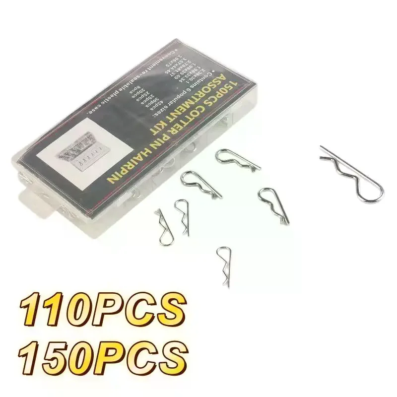 110/150Pcs R-Clips Splint Assortment Galvanised Spring Pins Safety Set Cotter Connectors 2mm