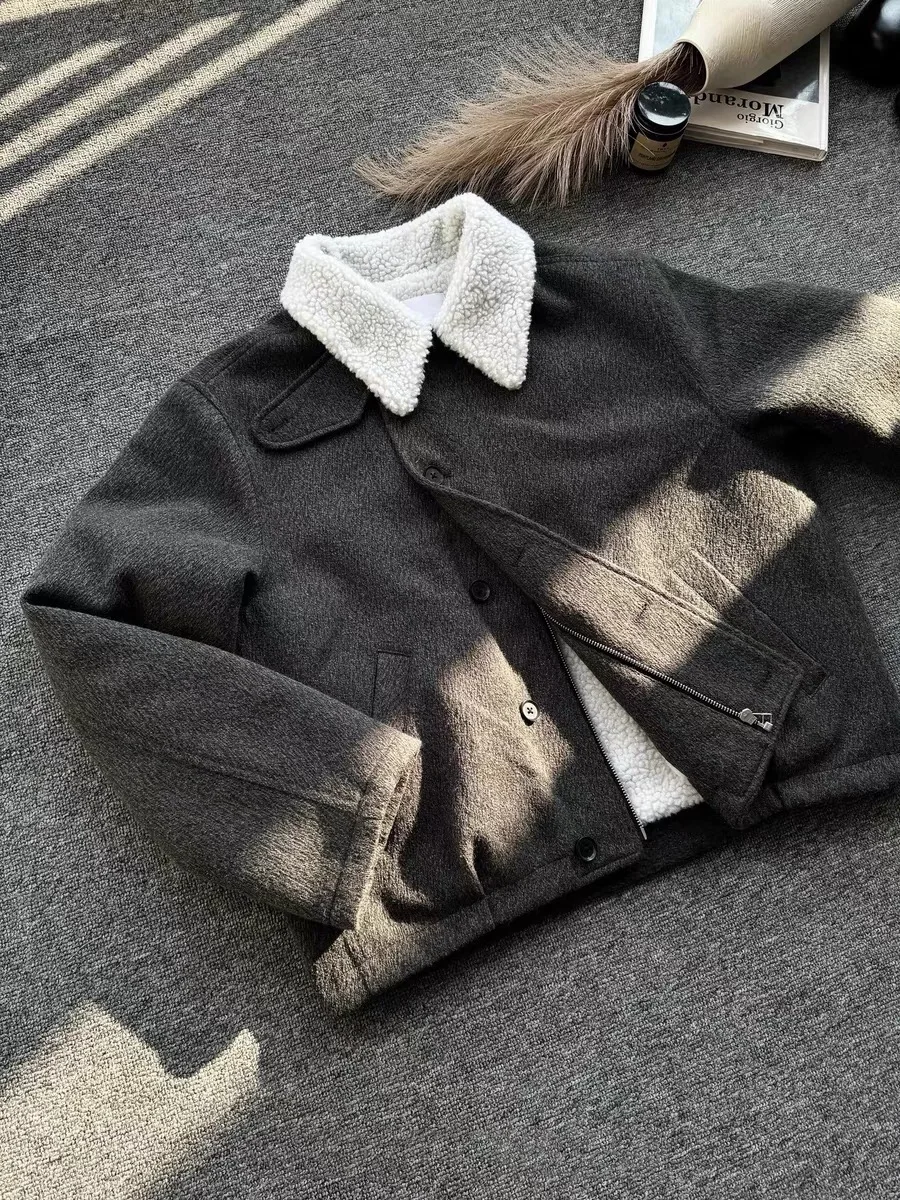 معطف شتوي كاجوال للرجال من فراء الضأن الدافئ مبطن من القطن Jaet مع ياقة ex Long Sve فضفاض مناسب للشباب