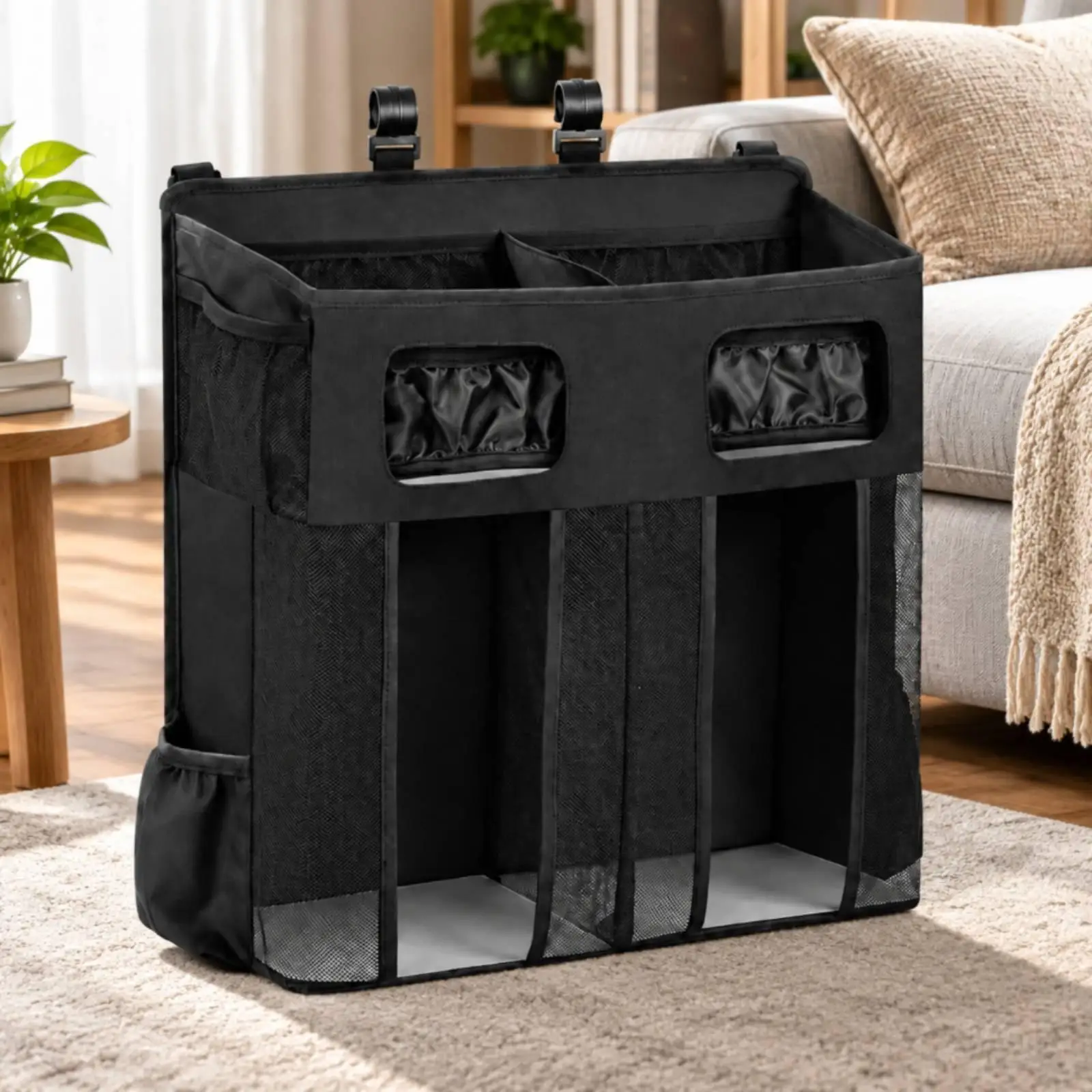Nursery Diaper Storage Organizer Hanging Oxford Cloth Baby Toy Organizer with PP Support and Bottle Pockets for Changing Station