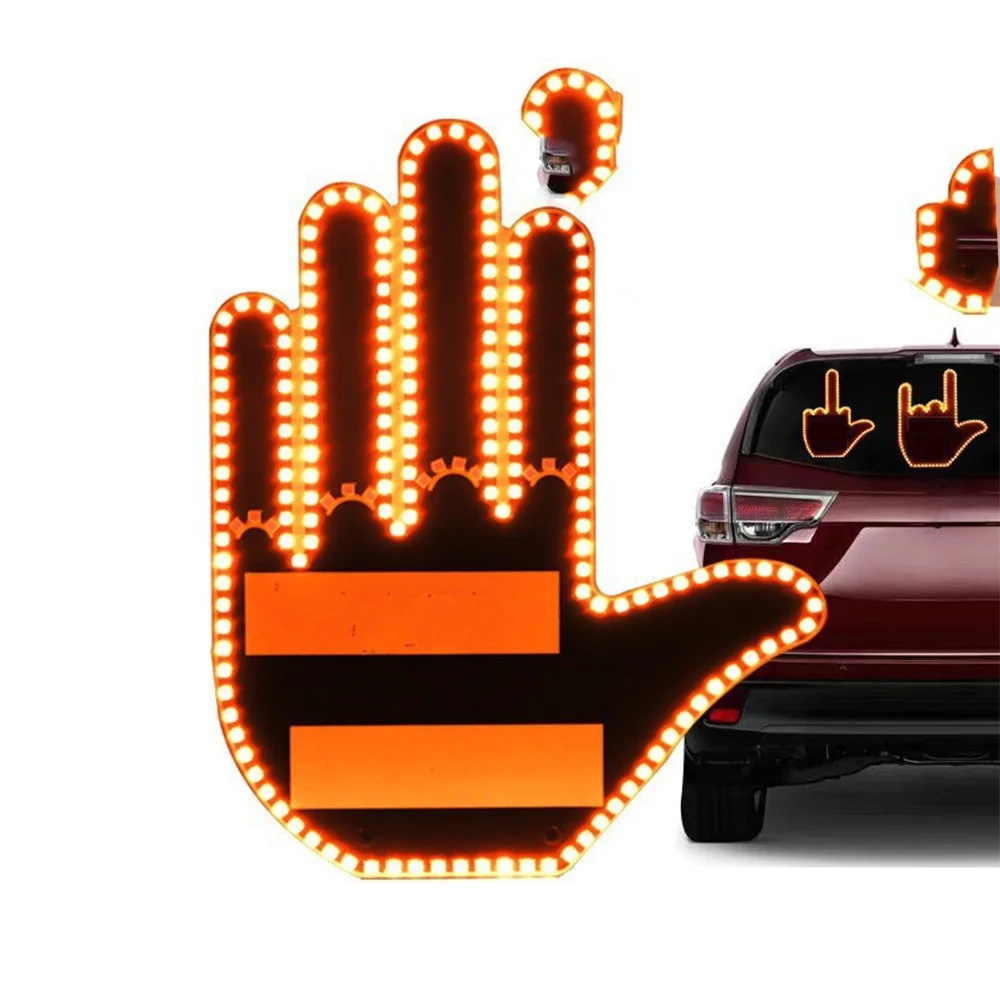 Car Finger Light with Remote, Road Rage Signs Middle Finger Gesture Light，Auto Amber Middle Finger Warning Brake Light ﻿