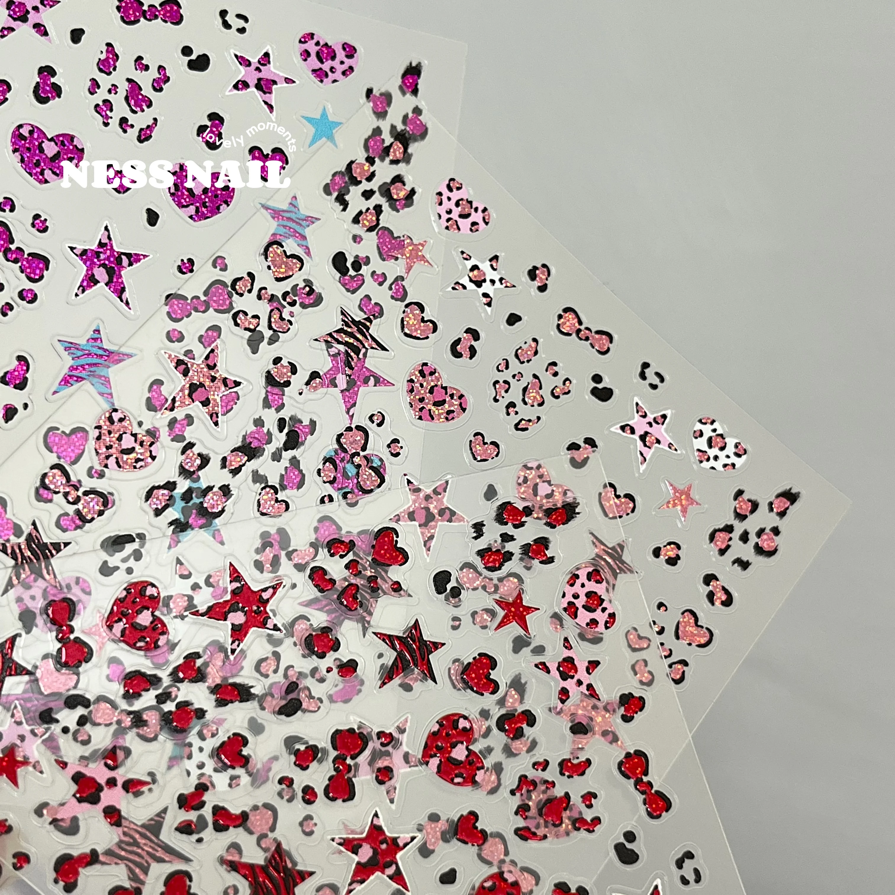 1 stks 5D Laser Luipaard Ster Nagelsticker Roze Glanzend Zelfklevend Zoet Cool Luipaardprint Nail Art Sticker Chic Hart Nagel Decor