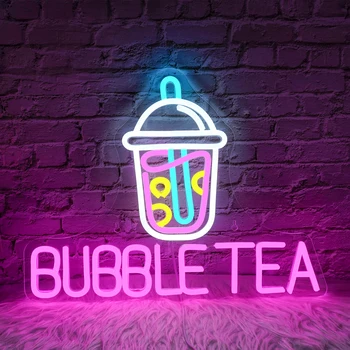 Bubble Tea Neon Signs Dimmable Acrylic Milk Tea Light Up Sign Boba Tea Led Lights Drink Shop Welcome Sign USB Wall Decor Lamp