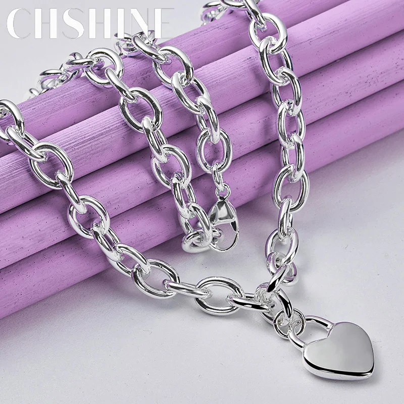 

CHSHINE 925 Sterling Silver Heart Lock Link Necklace For Women Lady Wedding Party Fashion Charm High Quality Jewelry