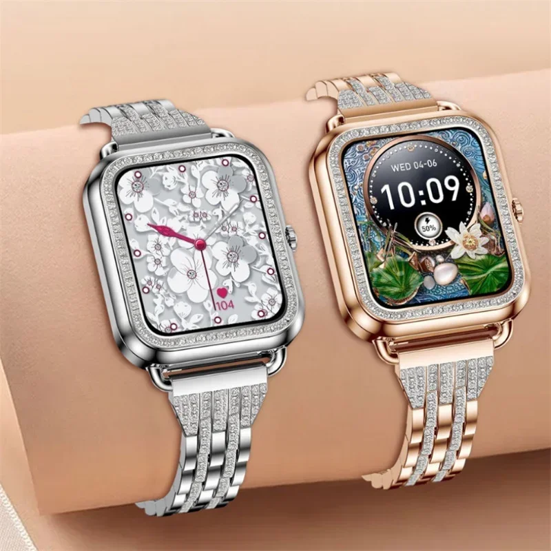 Reloj de pulsera Fitness Tracker de lujo para mujer, reloj inteligente con diamantes, reloj inteligente a la moda para mujer, Monitor de salud con llamadas Bluetooth