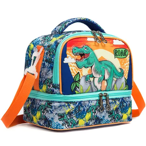 Sac à déjeuner dinosaure pour garçons, Double couche, sangle d'épaule réglable, fourre-tout Cool pour repas pour enfants, pour pique-niques scolaires