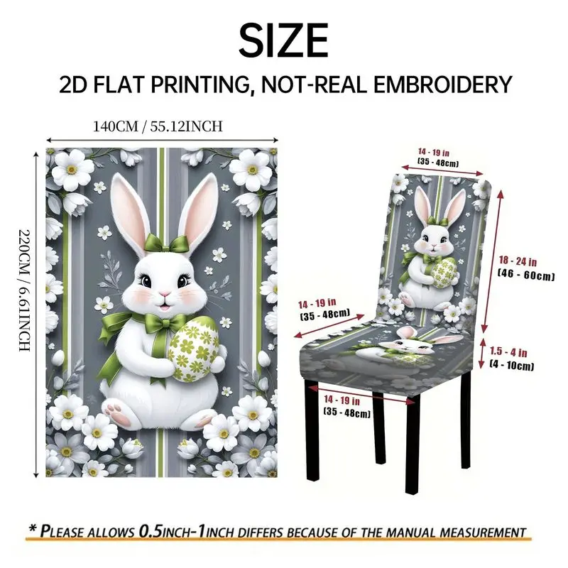 Stretch Chair Cover Outdoor Yard High Back Chair Cover, Cute Rabbit Farmhouse Style Cock Rabbit and Floral Pattern