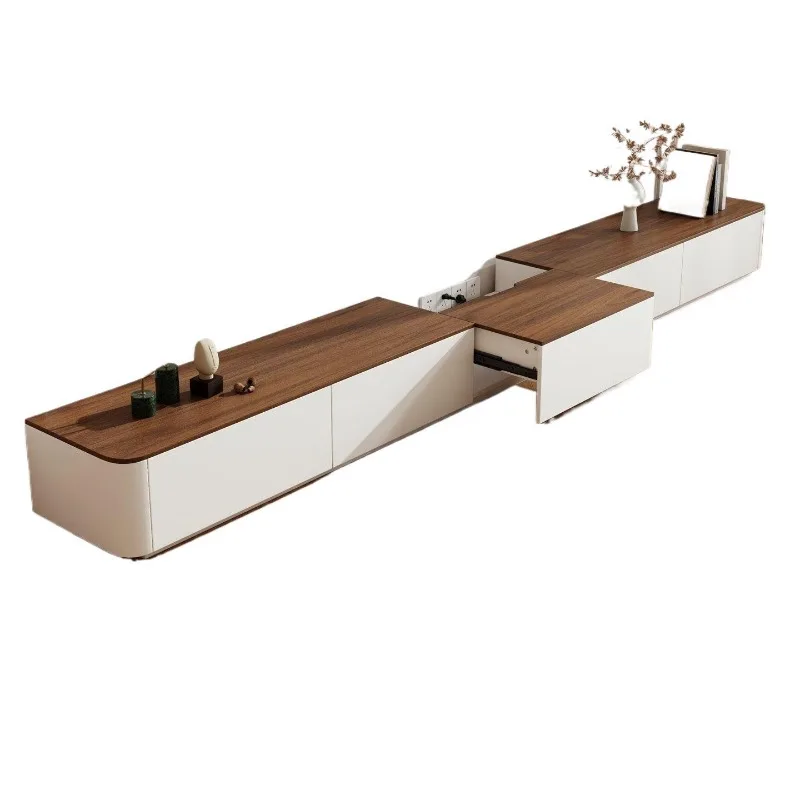 Arc simple TV cabinet, hidden push-pull floor storage TV cabinet