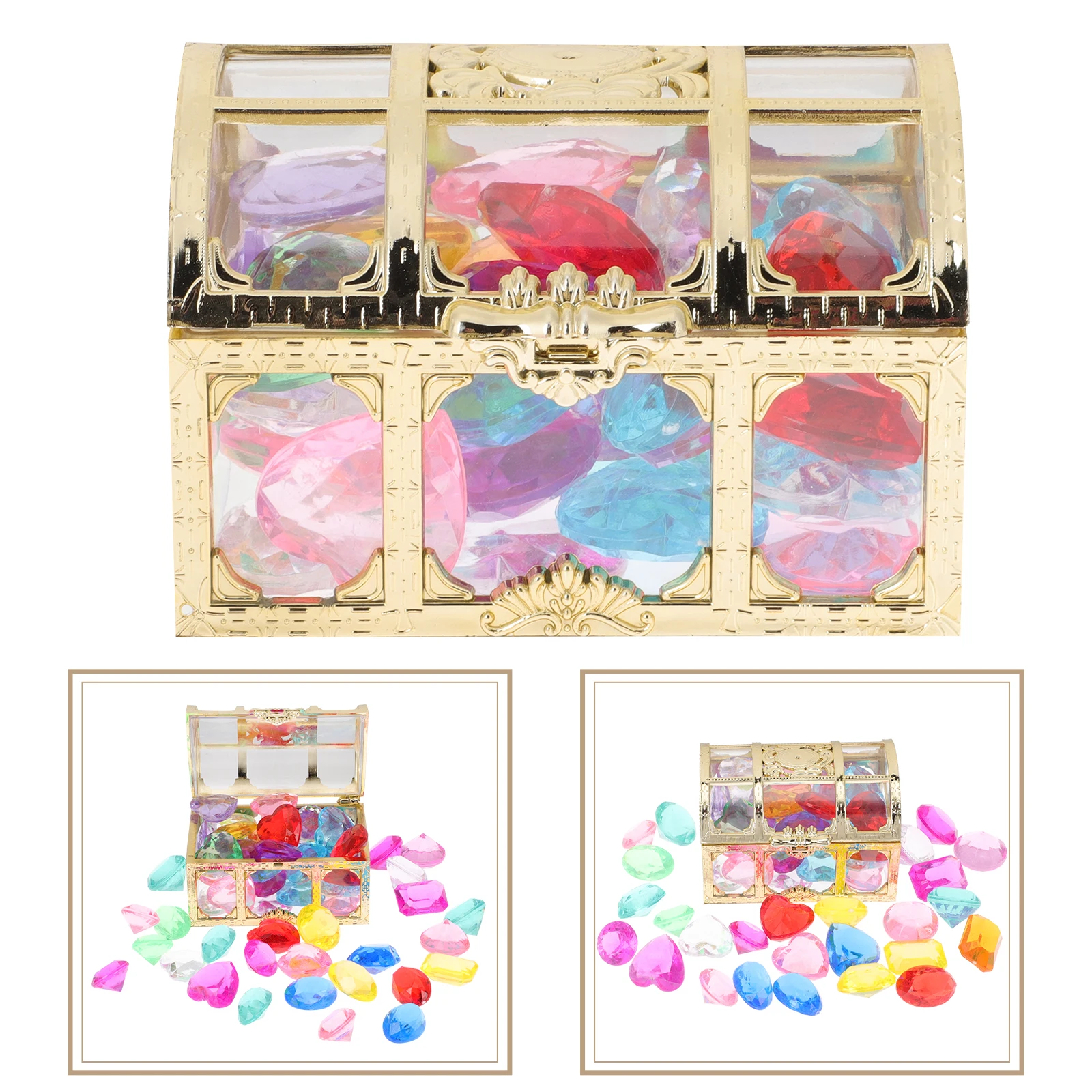 1 Juego de Caja del Tesoro con Temática de Castillo de Princesa, Gemas Falsas Acrílicas Coloridas para Niños, Actividad de Manualidades, Portátil y Ligero