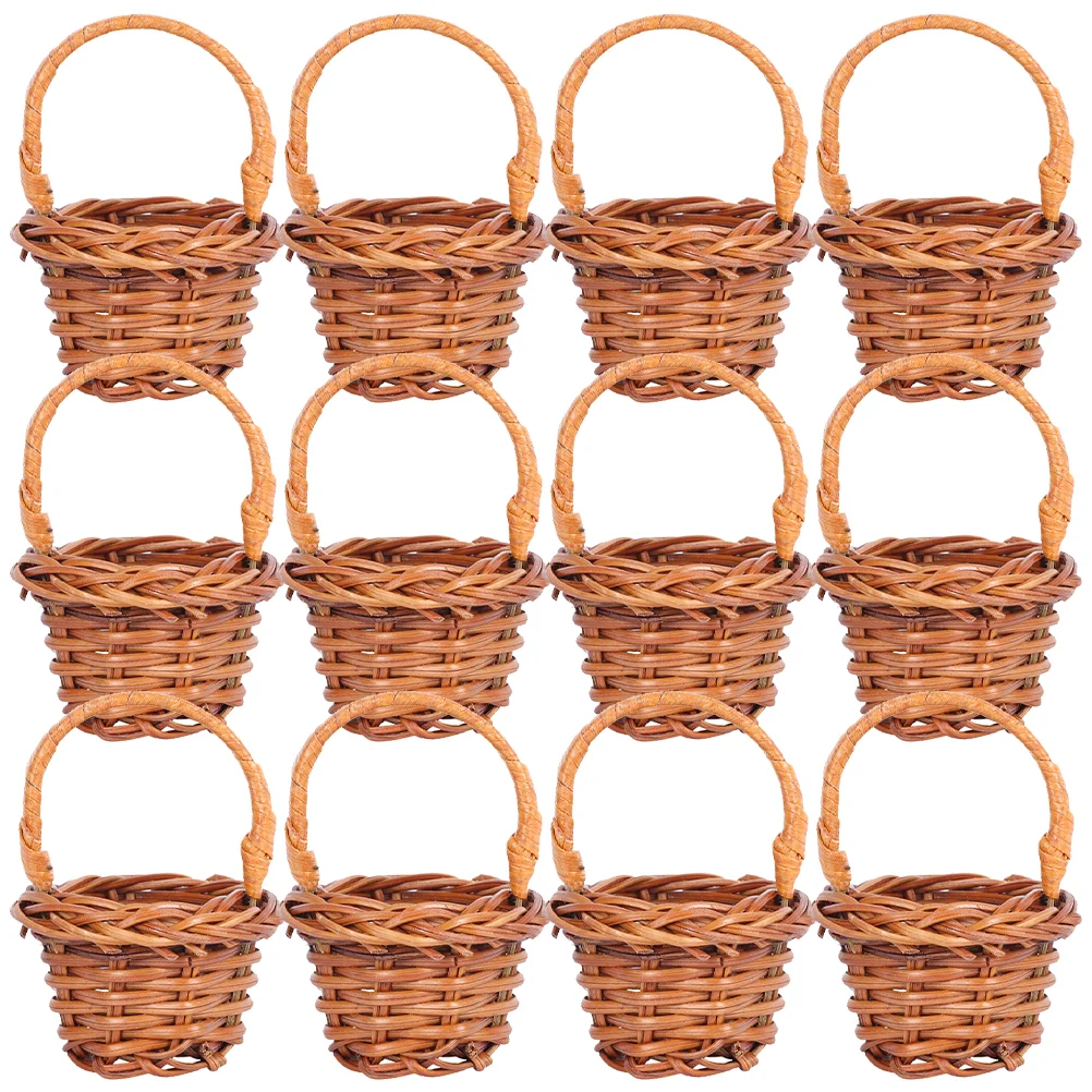 

12 Pcs Rattan Shopping Basket Mini House Decoration Model Woven Accessories Micro Landscape Girl Flower Stylish