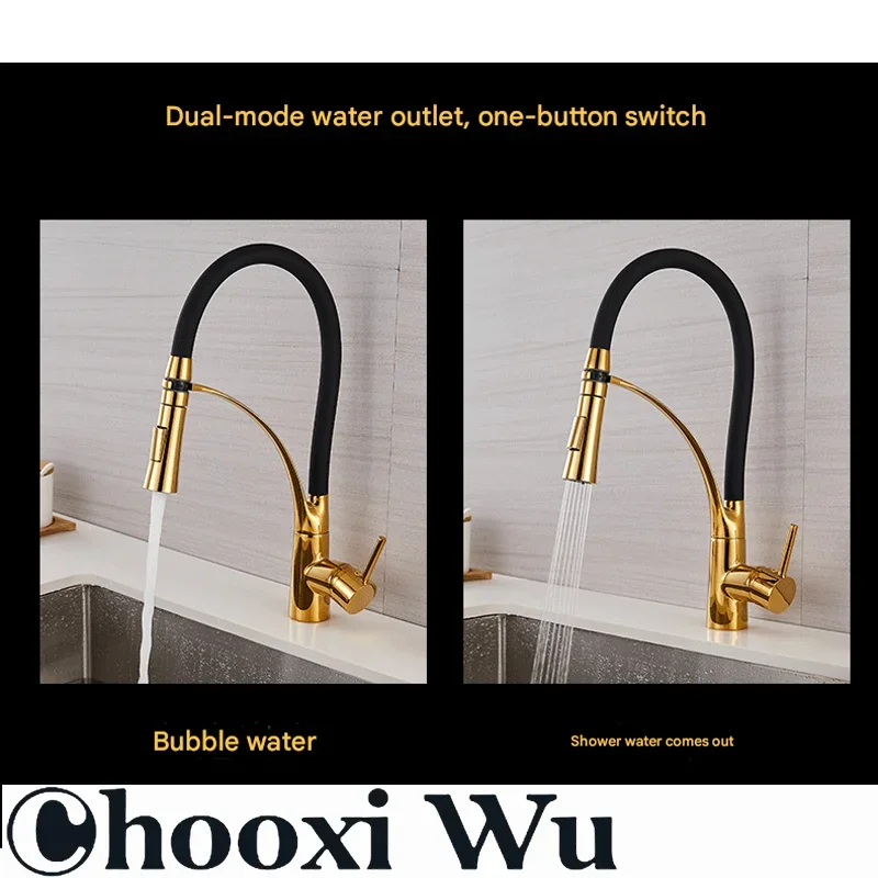 CHOOXIWU-Black Rubber Kitchen Faucet Mixer Tap Rotation Pull Down Stream Sprayer Taps Hot Cold Water Tap One Handle Kitchen Tap