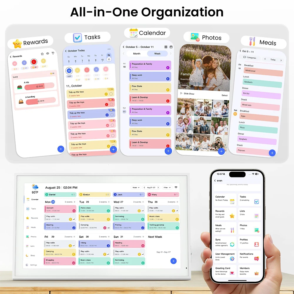 NEWYES 21.5 "تقويم رقمي 2026 مخطط عائلي ذكي مخطط عمل 1080P كامل HD شاشة لمس تفاعلية جدار ومكتب قابل للتركيب