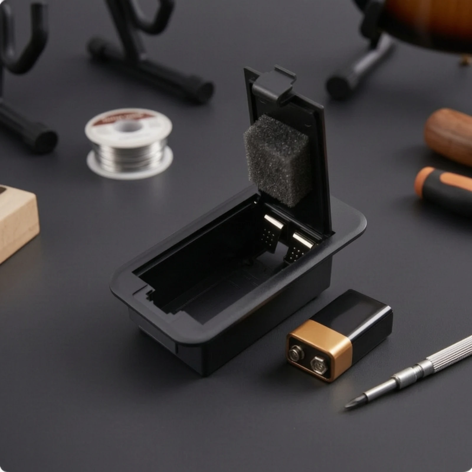Battery Box Plastic Battery Case with Hinged Cover Compact Portable for Guitarists, Guitar Wiring, Bass Repair - view 6