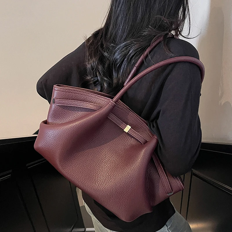 

French Style Large Capacity Tote Bag Lychee Pattern Underarm Shoulder Bags Luxury Designer Commute Handbags for Women 2025
