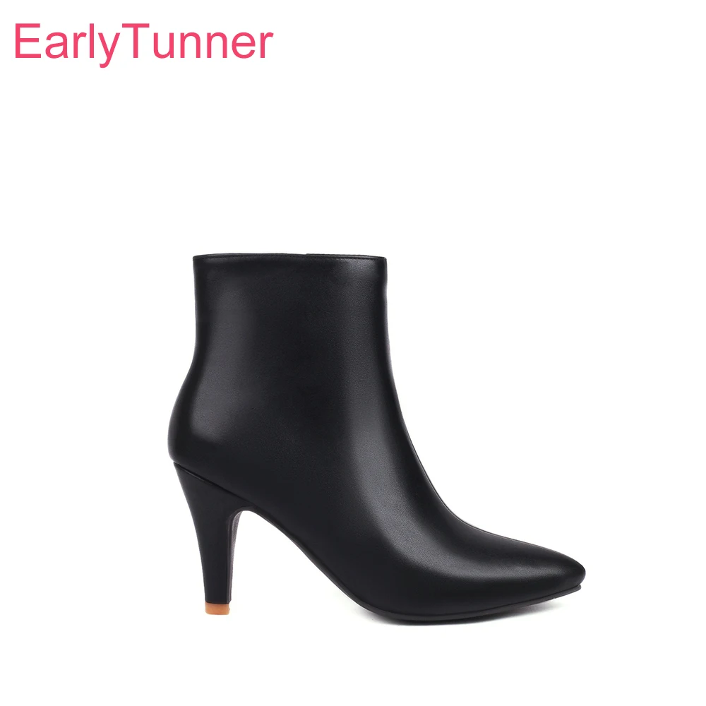 2026 New Spring Elegant Black White Women Ankle Boots Pointed Toe High Spike Heels Lady Shoes Plus Small Big Size 12 33 42 44 47