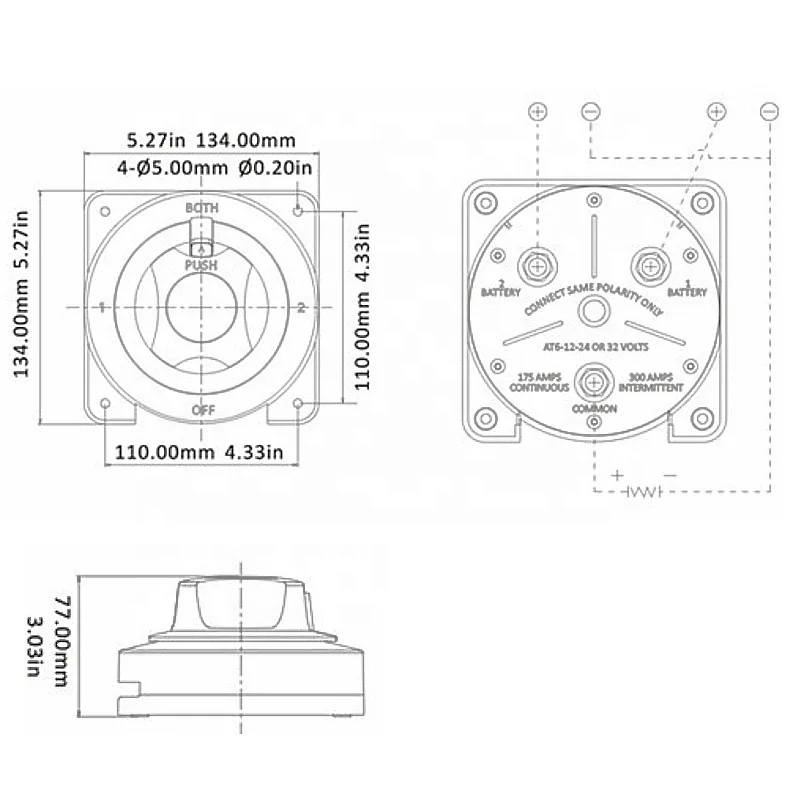 Disconnect 12V 24V 48V Marine 300A Dual 3 Position Battery Selector Switch For Car Boat