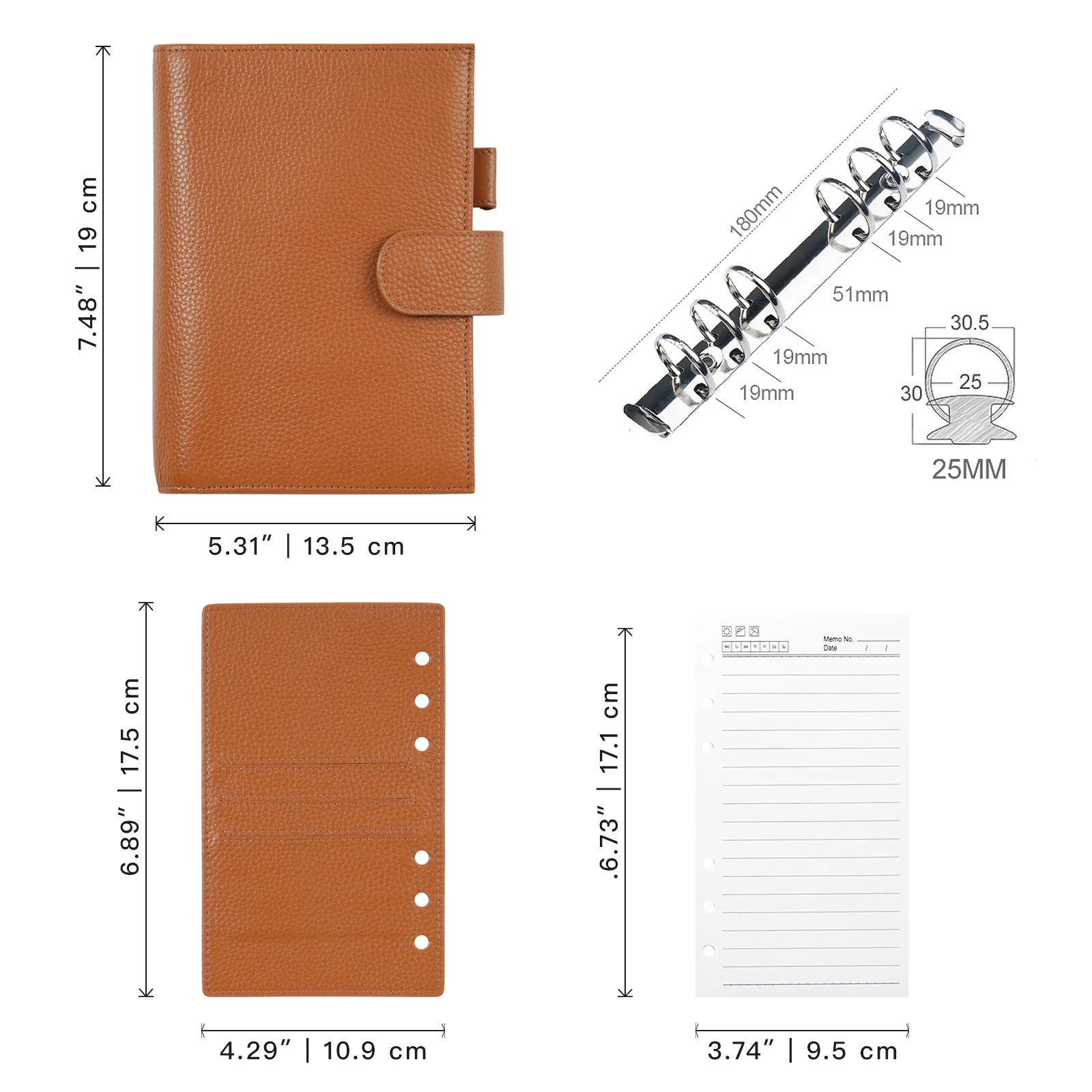 Moterm Regular 2.0 Series Personal Size Rings Planner Genuine Cowhide Pebbled Grain Notebook Organizer Journey Sketchbook Diary