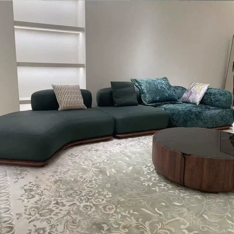 Nordic Light Luxury Curved Sofa Simple Fabric Living Room Reception Modern Special Shaped Wabi Sandy Style Customizable