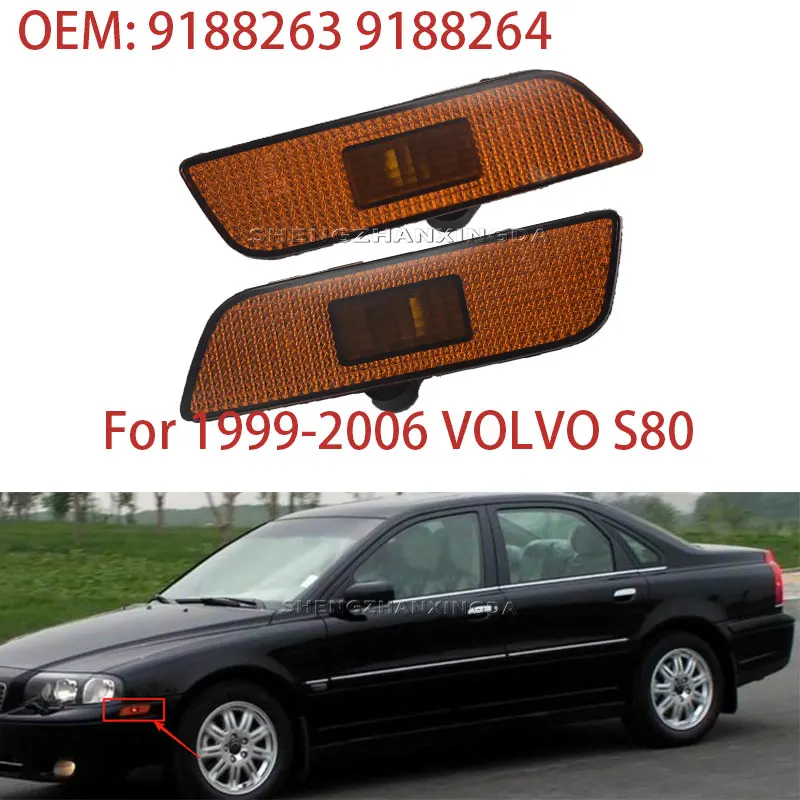 

For Volvo S80 1999-2006 Front Emblem Turn Signal Indicator Light Lens Housing 9188263 9188264