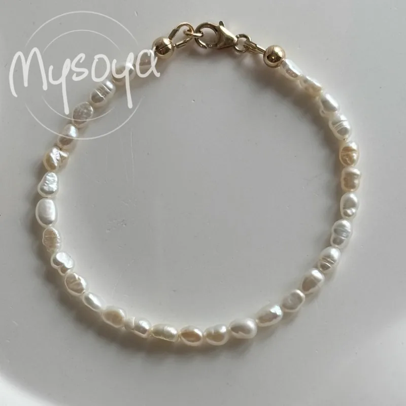 

MYSOYA White Baroque Freshwater Pearl Bracelet 3-4mm With Gift Box For Her/Him Birthday/Wedding/Christmas/New Year Gift