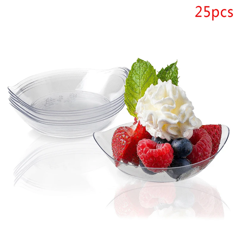 Plato Triangular de Plástico Duro, 25 Piezas, en Forma de Hoja y Flor, Transparente, para Salsas, Postres, Dulces, Bocadillos, Fiestas