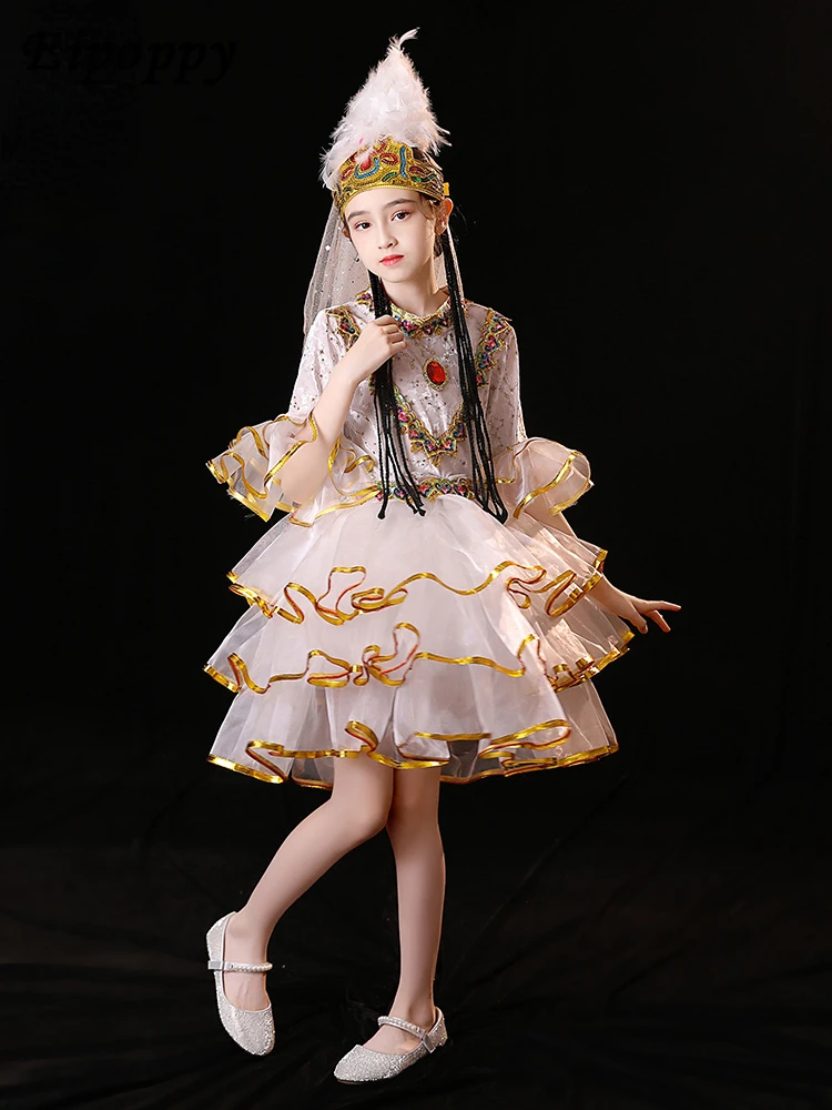 Xinjiang Dance Costume Children's Uighur Costume Girl Garga Kazak Ethnic Minority Dancing Dress Women