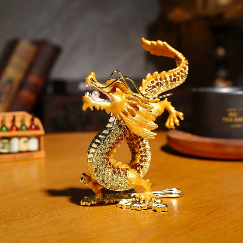 Alloy inlaid diamond stepping cloud dragon ornaments Enamel craftsmanship Metal decorative ornaments Home accessories