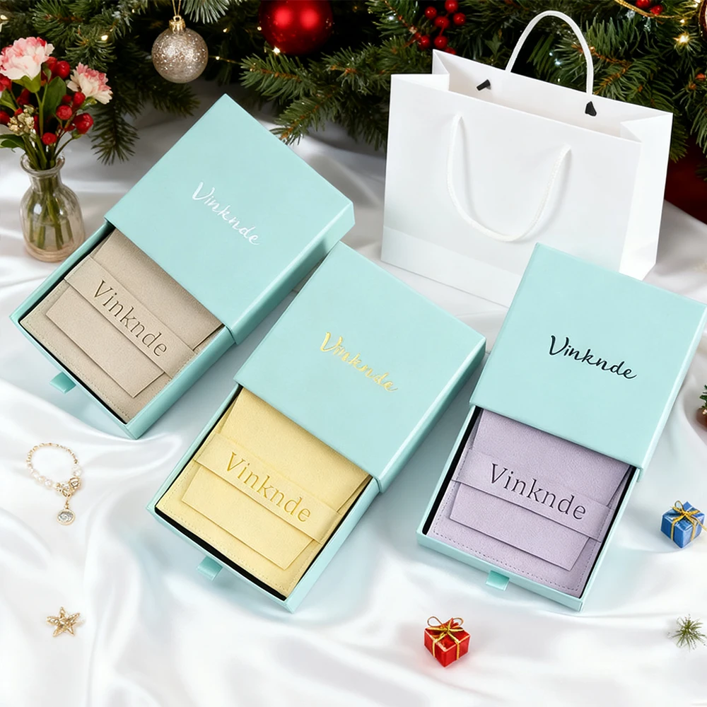 

Custom Logo Hard Paper Thick Cardboard Jewelry Boxes Sliding Out Drawer Boxes with Earrings Gift Displays Microfiber Velvet Bag