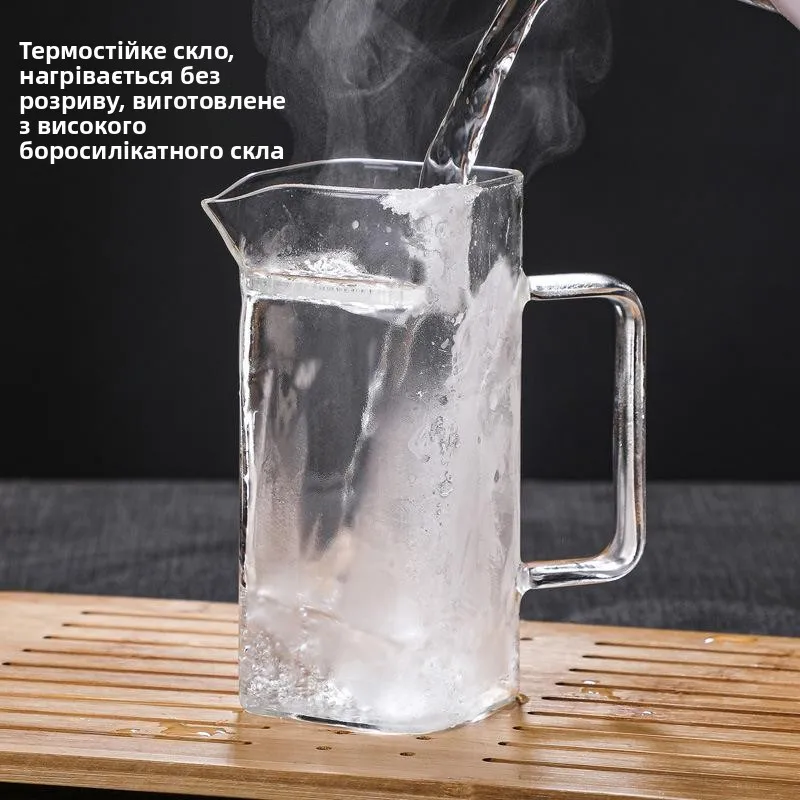 Thickened Heat Resistant Glass Teacup with Handle Green Tea Cup Moon Tooth Public Cup Square with Filter Tea Sea Dining Utensils