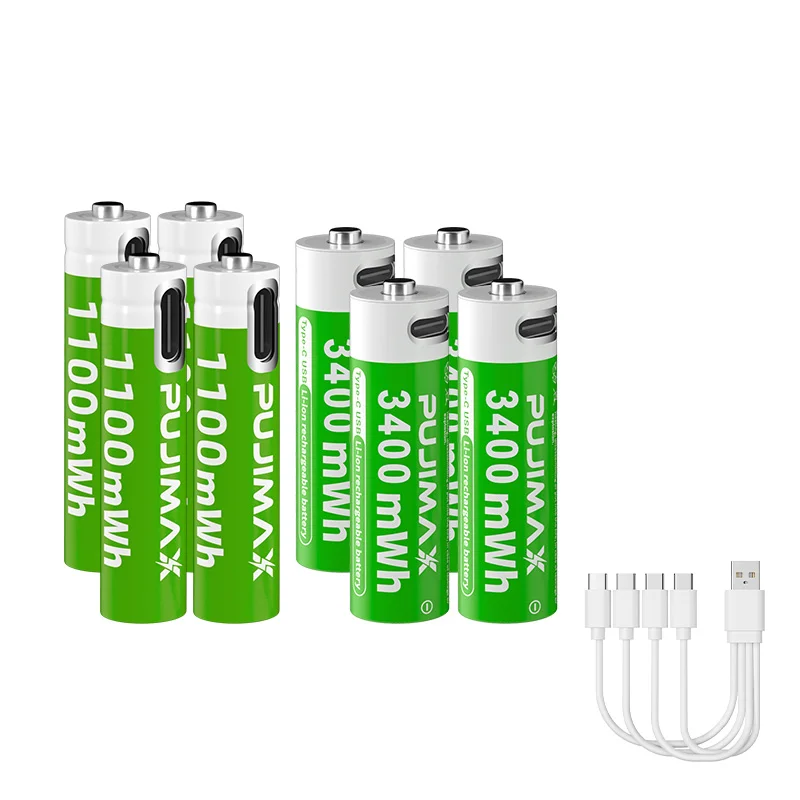 PUJIMAX 1.5V Li-ion AAA and AA Rechargeable Batteries USB Lithium-ion 3400mWh 1.5V AA Rechargeable Batteries+1100mWh 1.5V AAA ba