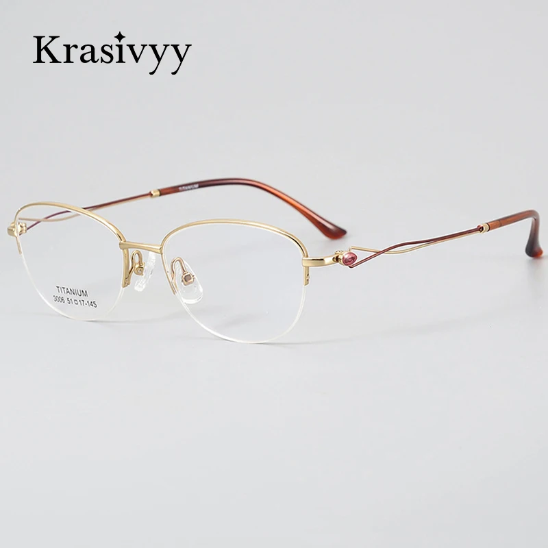 

Krasivyy Luxury Pure Titanium Glasses Frame Women Ultralight Oval Prescription Eyeglasses Lady High Quality Optical Eyewear