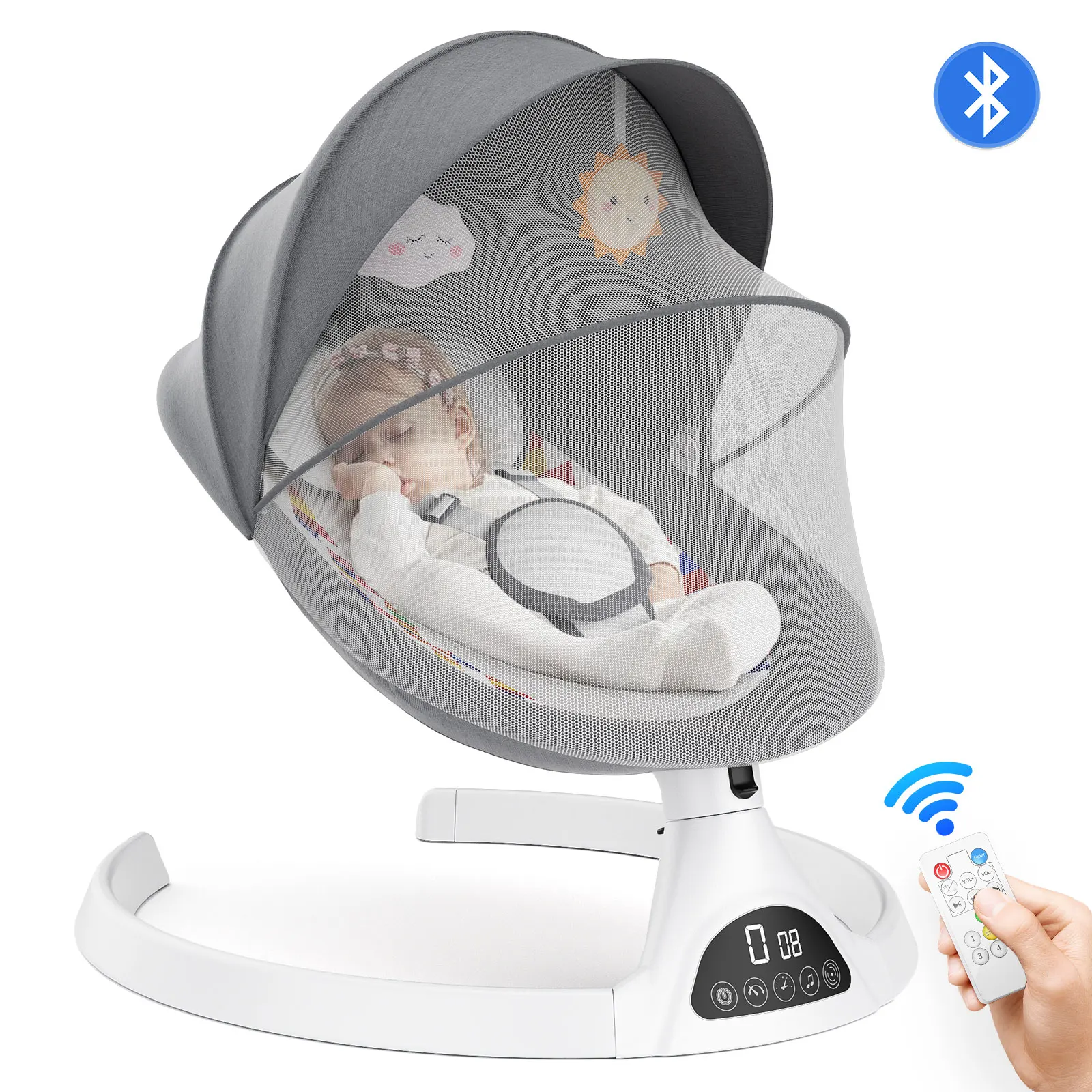 Rocking Baby Bed Electric Luxury Electric Swing Shaker Recliner Baby Auto Swing Chair Five-point Seat Belt With Remote Control