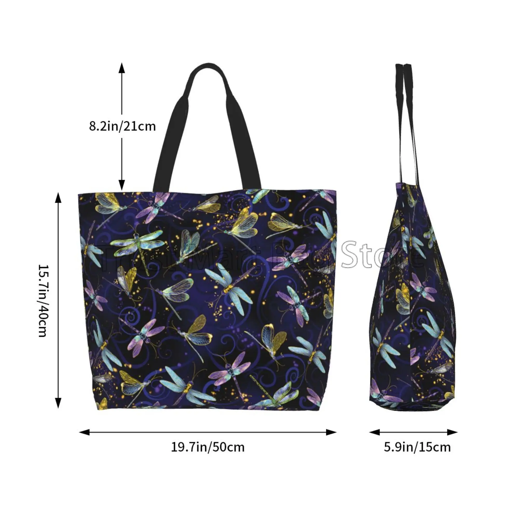 Dragonfly Galaxy Large Capacity Tote Bag Travel Shoulder Bag Handbag Reusable Grocery Shopping Bag Gifts for Women Girls