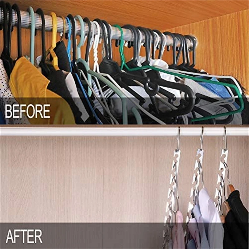 6 Hole Stainless Steel Hanger Multifunctional Space Saving Metal Hangers with Magical Hook Clothing Wardrobe Organize Holder