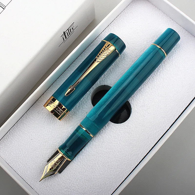 Jinhao New Peacock orchid 100 Fountain Pen 18KGP Golden Plated M Nib Resin Ink Pen With A Converter Business Office Gift Pen