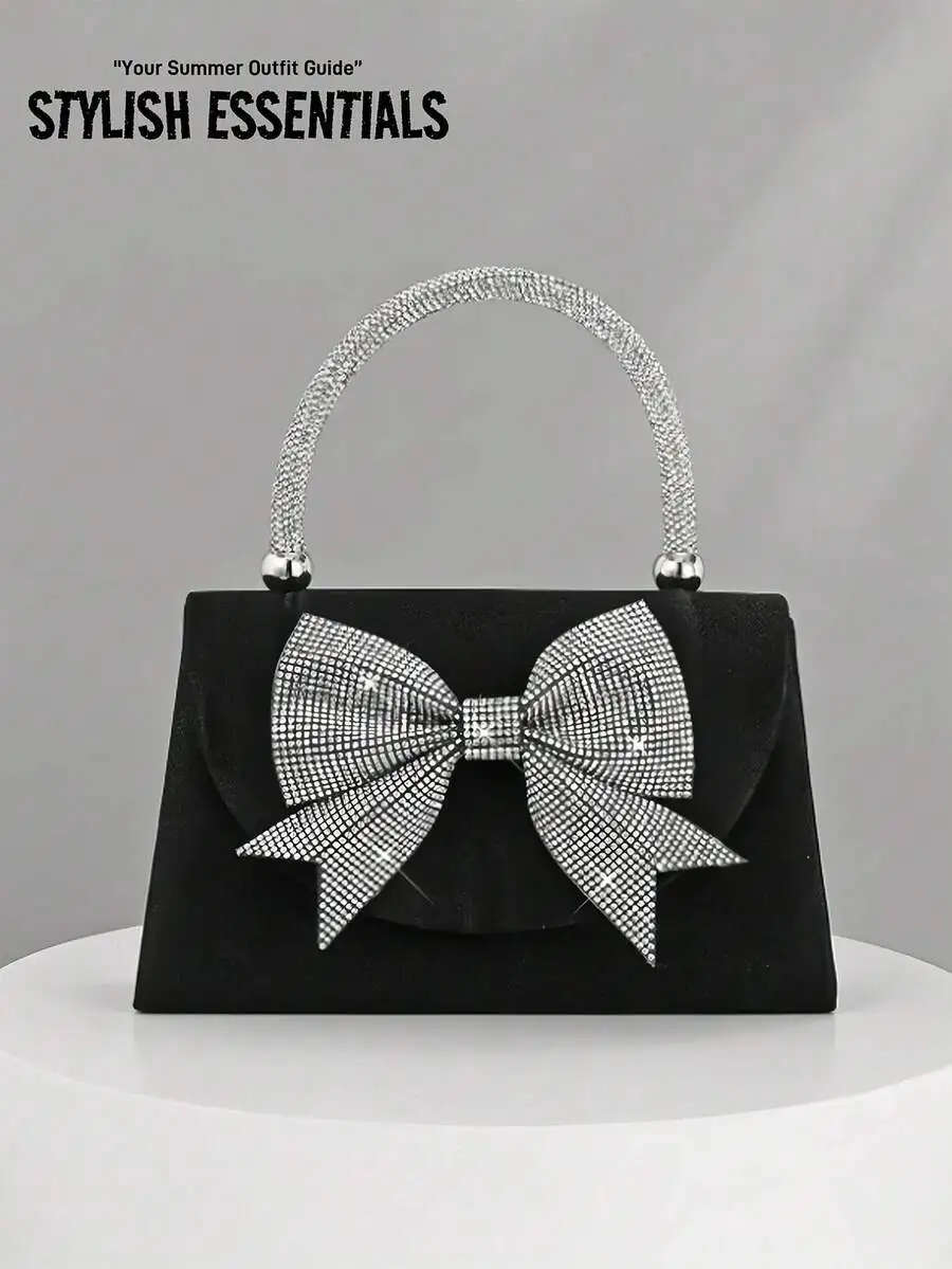 

Black Rhinestone Bow Clutch Handbag For Women Evening Party Wedding Bag