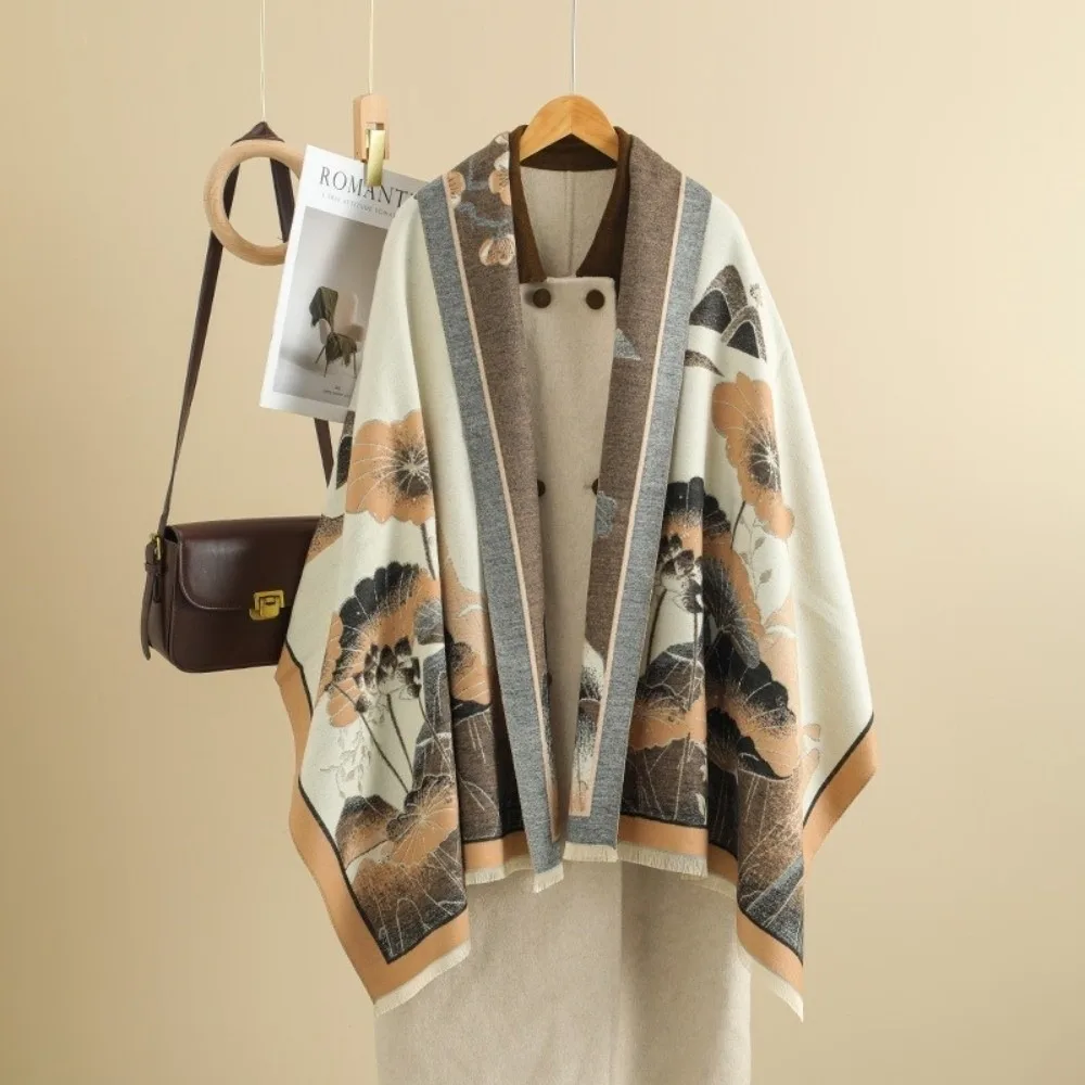 

Шарф из искусственного кашемира в китайском стиле, тема живописи тушью, двустороннее одеяло из пашмины, теплые ветрозащитные шарфы-пончо
