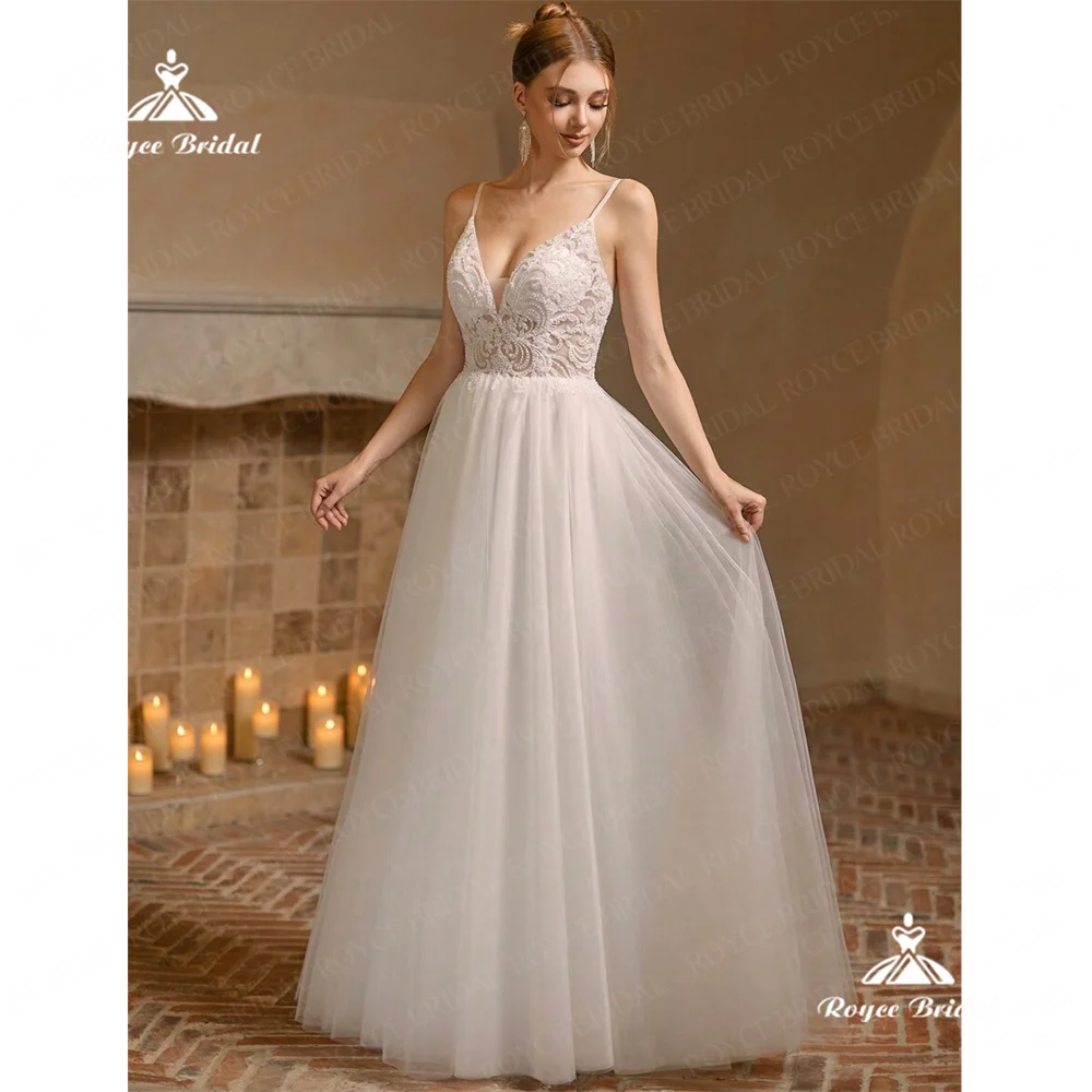 Royce bridal v ncek eine Linie Brautkleid 2025 Spitze Sweep Zug Brautkleid vestido branco noiva civil robes de mariéebridalvestid