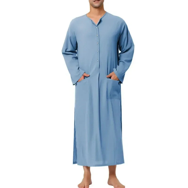 Autumn Clothing Men's Luxury Ethnic Button-down Long Sleeve Muslim Robes Casual Solid Color Islamic Arab Dubai S-5XL 2024 New