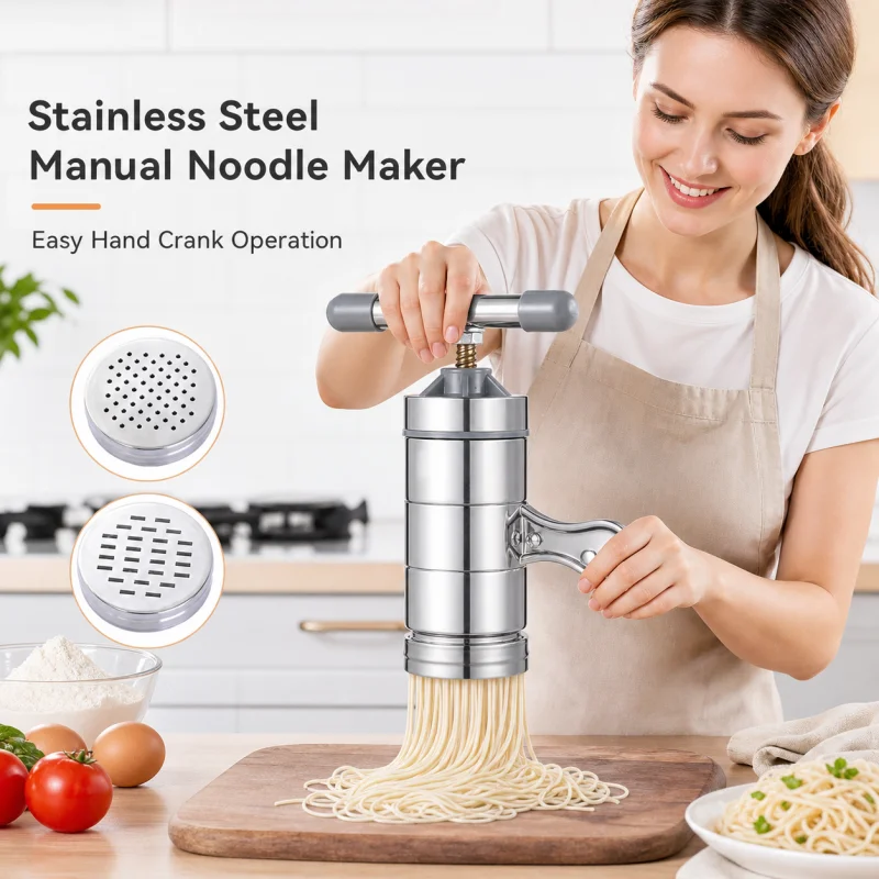 Household Stainless Steel Small Manual Noodle Press Machine with 2 Interchangeable Molds Kitchen Multifunctional Manual Noodle P