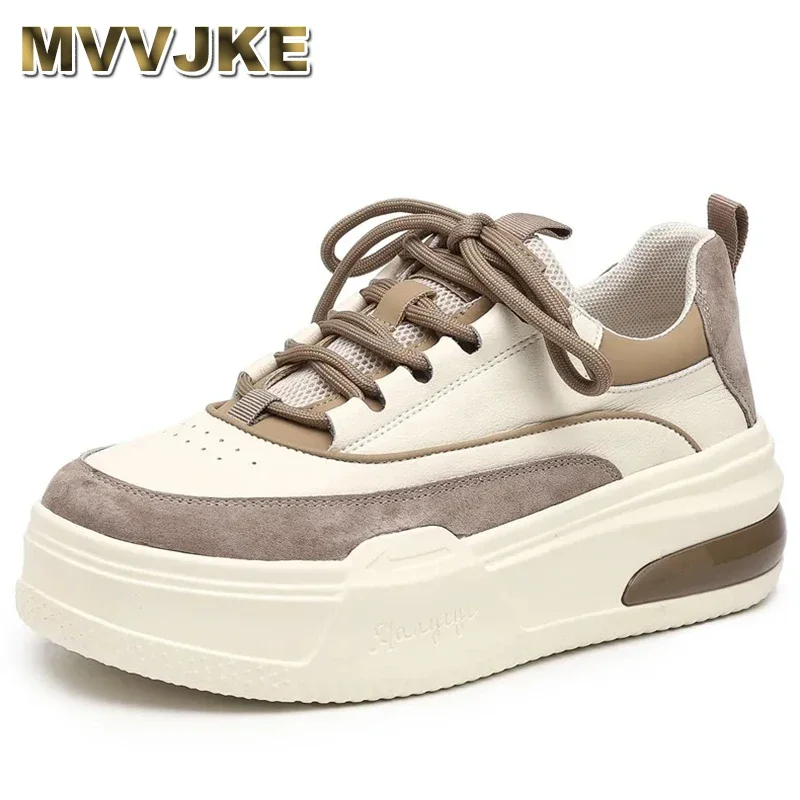 2023 New Lace Up Fashion Flats Shoes Genuine Leather Platform Sneakers Woman Mixed Colors Spring Casual Shoes Female