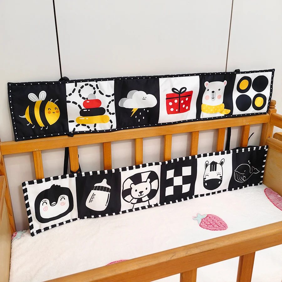 Libro di recinzione per letto nero, bianco e rosso, libro di illuminazione per l'educazione precoce, confezione morbida, giocattolo sul comodino del bambino, non può strappare il libro di stoffa per bambini